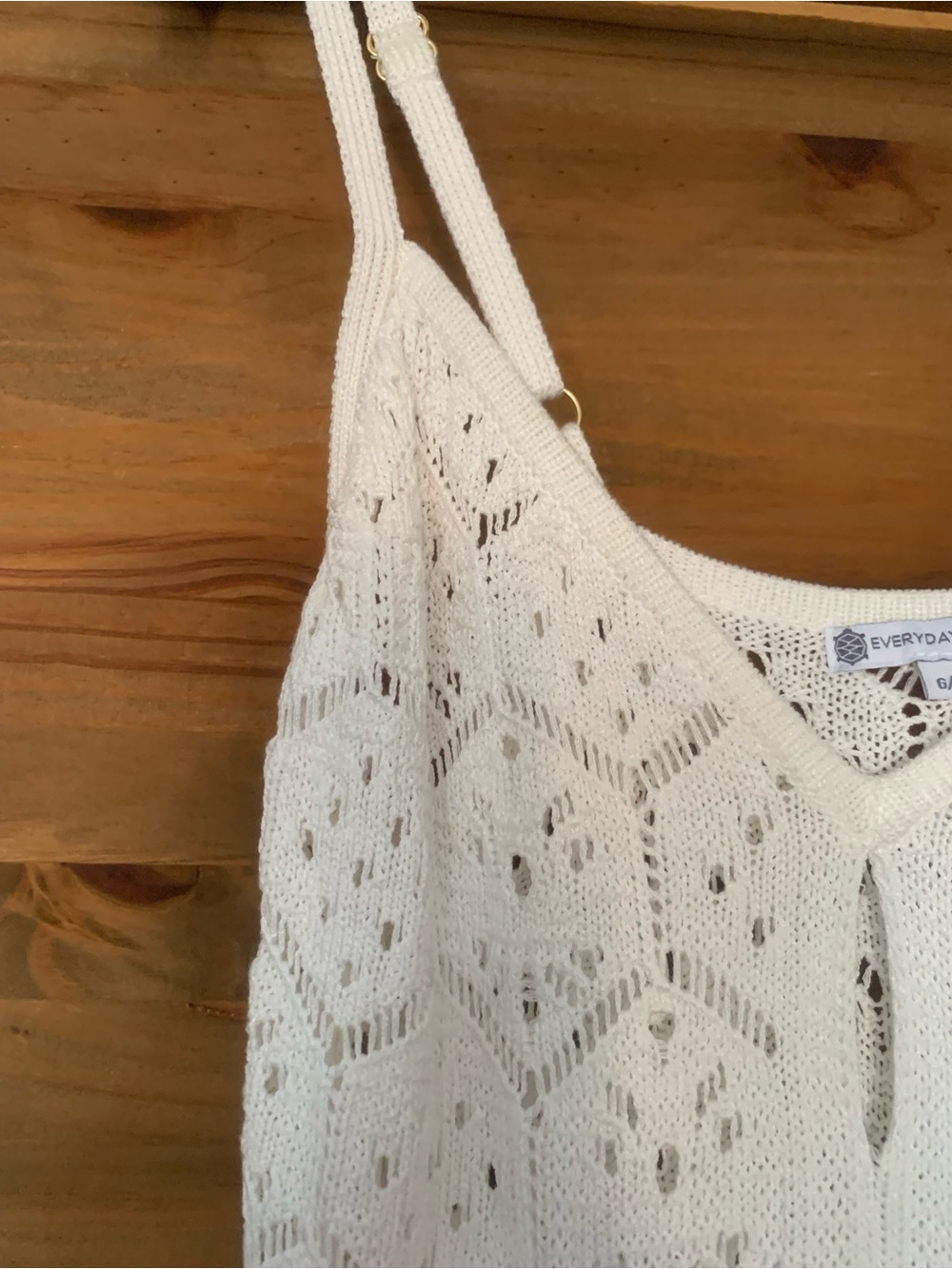 White Crochet Dress with Spaghetti Straps by Everyday Sunday L - Picture 4 of 10